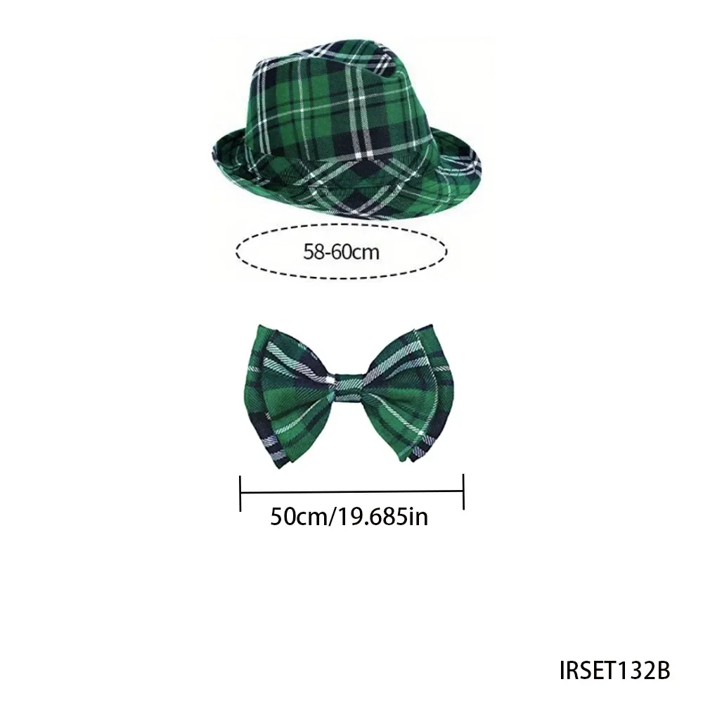 Conjuntos de sombreros de fieltro y pajarita a cuadros del Día de San Patricio, sombreros irlandeses verdes, accesorios de ropa de cosplay para fiesta para mujeres y hombres