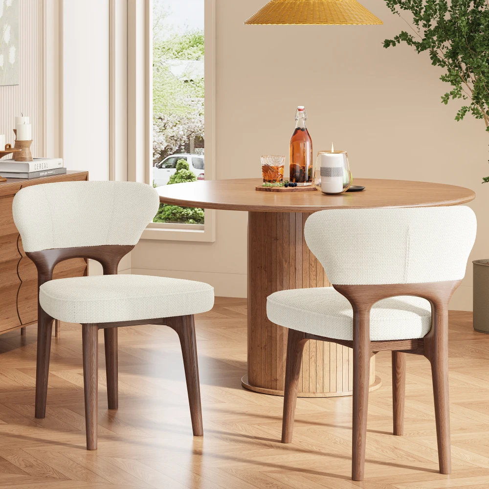 2 Stück Massivholz-Esszimmerstühle mit Chenille-Stoffpolster, atmungsaktive, bequeme Sitze, moderner Stil, hellbeige Haushaltsstühle, multifunktionale Möbel für Esszimmer, Wohnzimmer, Café,