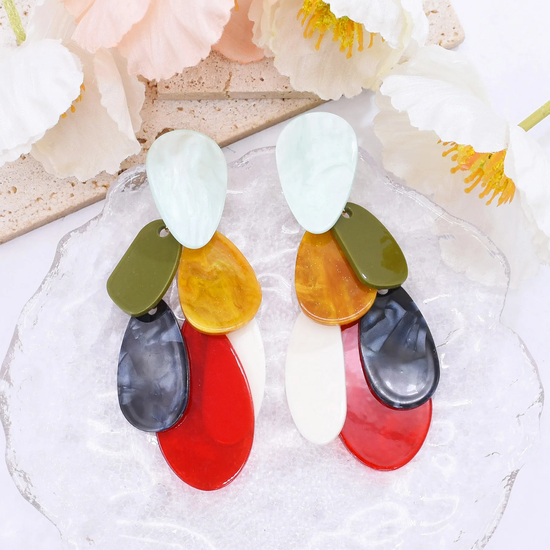 

Europe Trendy Exaggerated Geometry Resin Board Handmade Earrings Summer Beach Colorful Jewelry Bohemian Female Accessory Gift