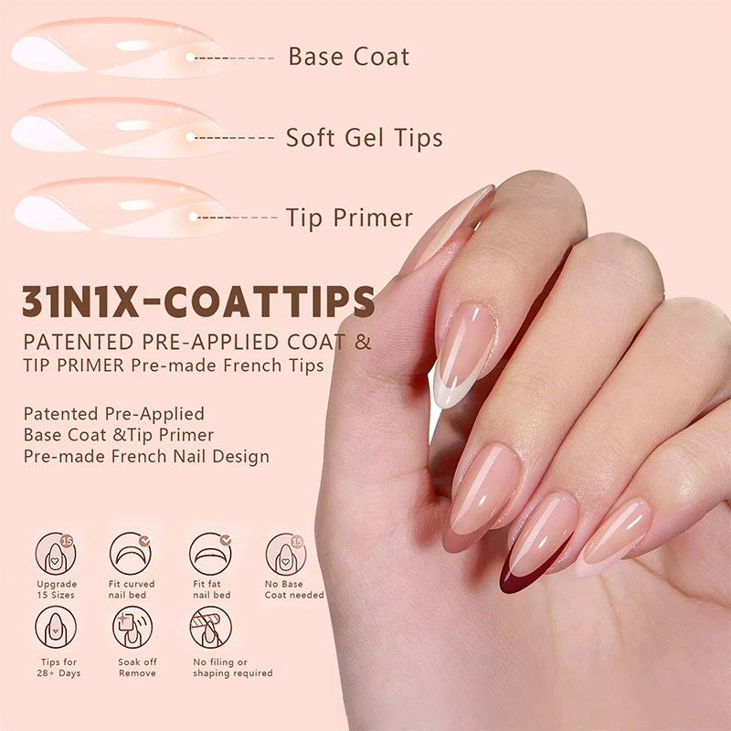 Caja de 150pcs uñas postizas acrílicas de cobertura total, tips de gel suave, forma T ovalada, almendra esculpida, para salón o DIY 3