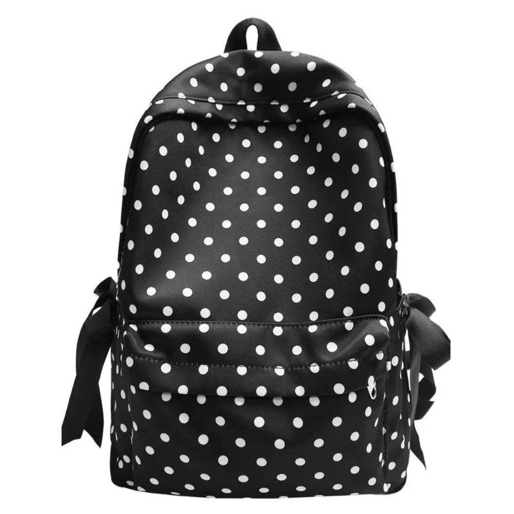 French Style Polka Dot Backpack Bow Ribbon Design Polka Dot Pattern Bow Ribbon Backpack Cute Appearance Lightweight Construction