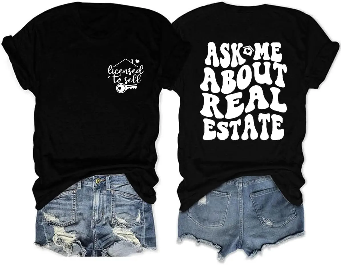 Ask Me about Real Estate Shirt, Real Estate Agent T Shirt, Closing Gift, Front Back Graphic Tee for Women Tops