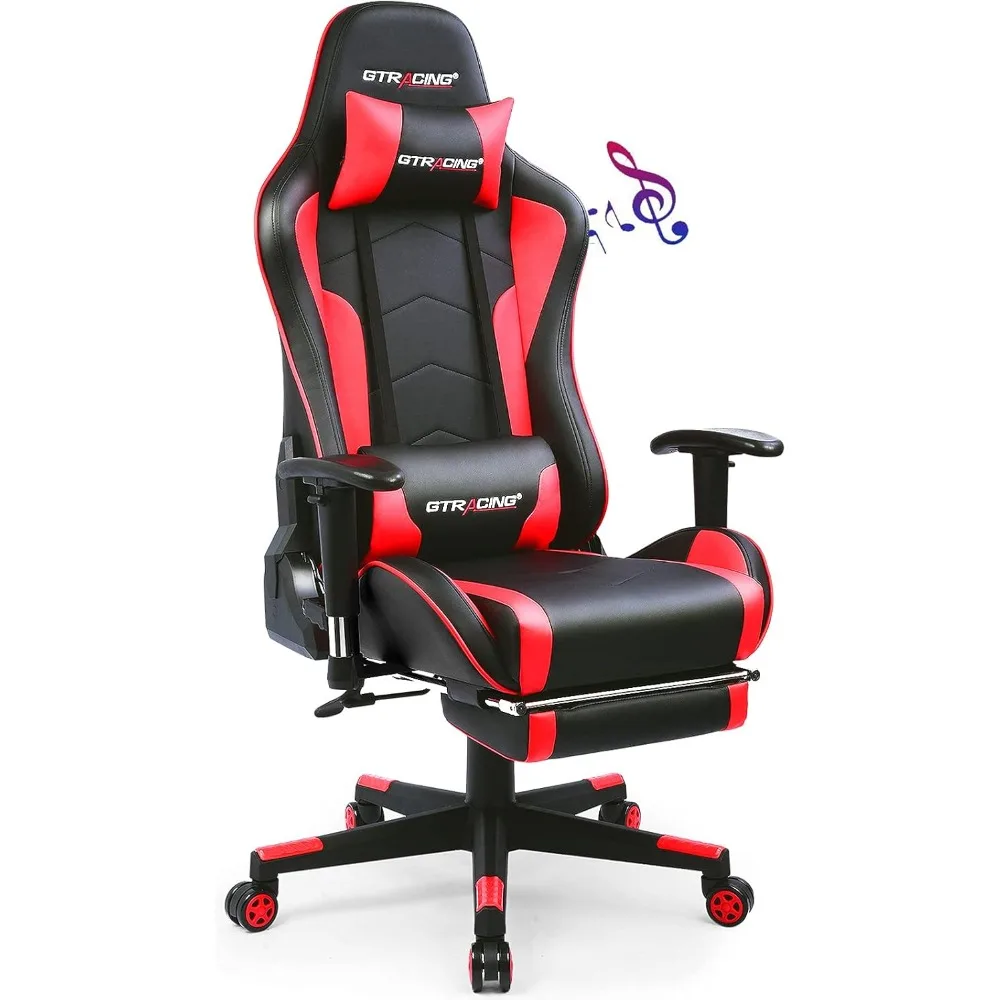 Gaming Chair with Footrest Speakers Video Game Chair Bluetooth Music Heavy Duty Ergonomic Computer Office Desk Chair Red