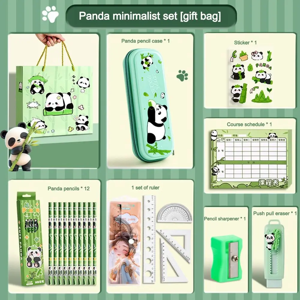 New Ruler Set Student Gift Panda Stationery Set Pencil Case Stickers Stationery Gift Pack Learning Supplies Handbag Ruler Set