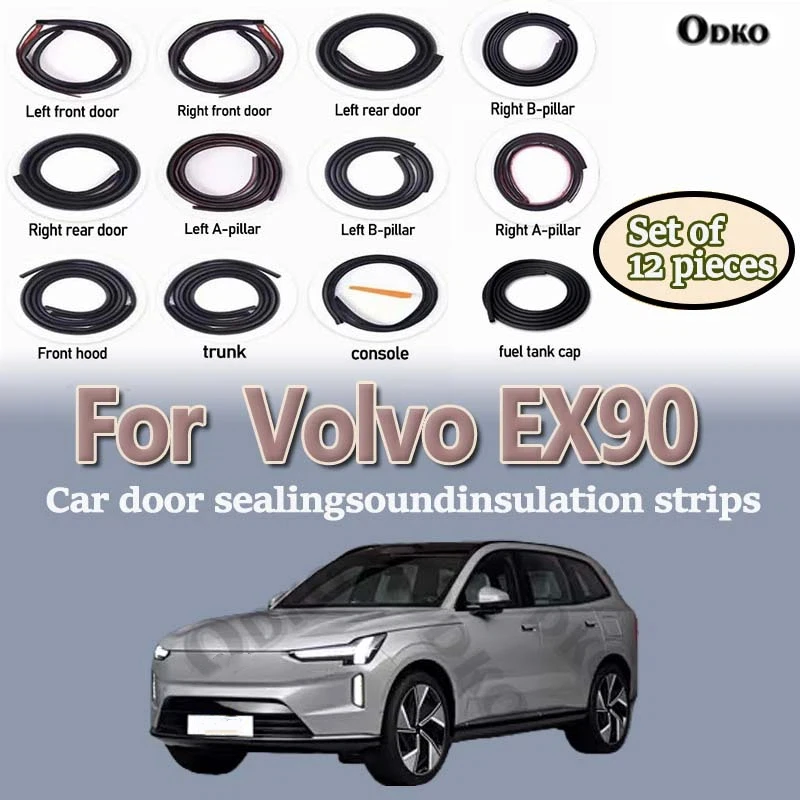 Car Door Seal Strip Rubber Noise Insulation Dustproof Seal Strip Not easy to Fall off For Volvo EX90 Car Accessories 12Pcs
