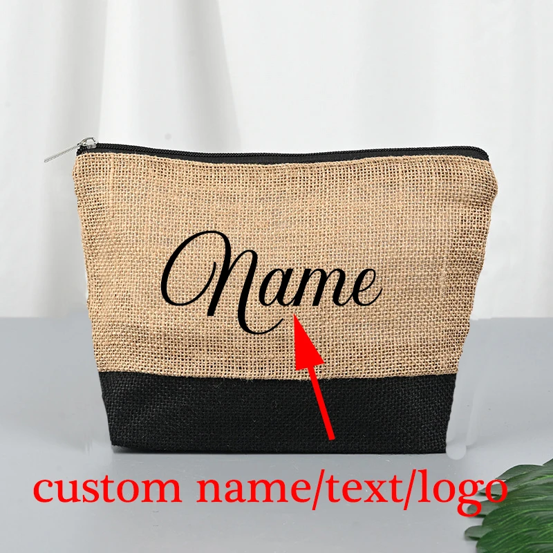 Nome personalizzato borsa per il trucco in lino pochette borse per cosmetici da damigella d'onore personalizzate Girls Trip Bridal Hair Salon Boutique Business Logo