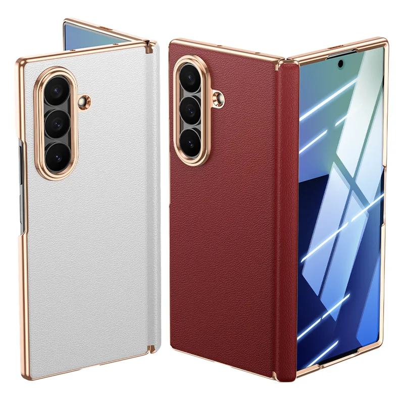 

Luxury Genuine Leather Stand Hinge Protection Phone Case For Samsung Galaxy Z Flod7 With Screen Protector Film Shockproof Cover