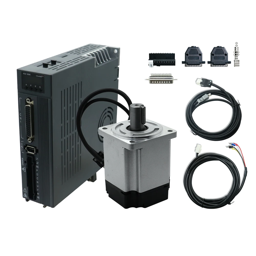 HLTNC High Quality 80ASG-M02430 ECX-20EL ECAT 750W 2.4NM 3000RPM Axle Diameter 19mm 4.6A 220v Servo Motor Set for CNC ROUTER