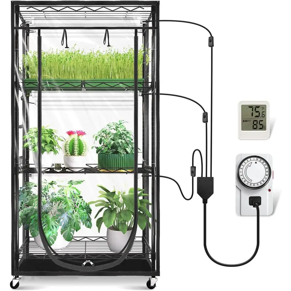 

Крытая теплица с фитосветильником – полный спектр 5000K LED для выращивания рассады, многоуровневое управление освещением, встроенный таймер и термогигростат