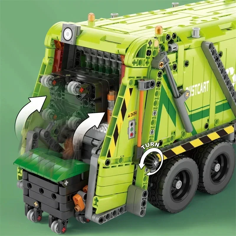 1468PCS Compressed Garbage Truck Building Blocks City Sanitation Technical Remote Control Car Bricks Toy For Kids Christmas Gift