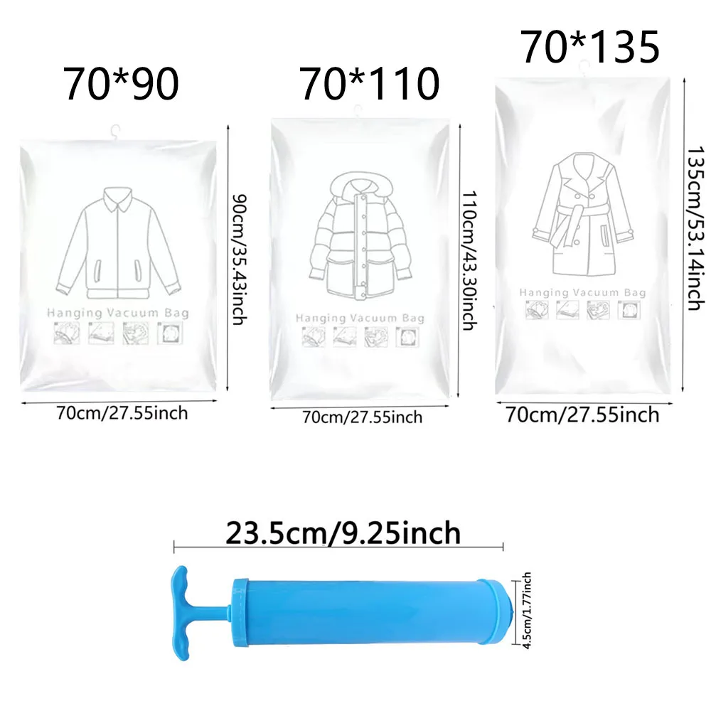 Hanging Vacuum Space Saver Bags Closet Organizer Storage Bags, Vacuum Seal Clear Bags for Clothes, Suits, Dress Or Jacke