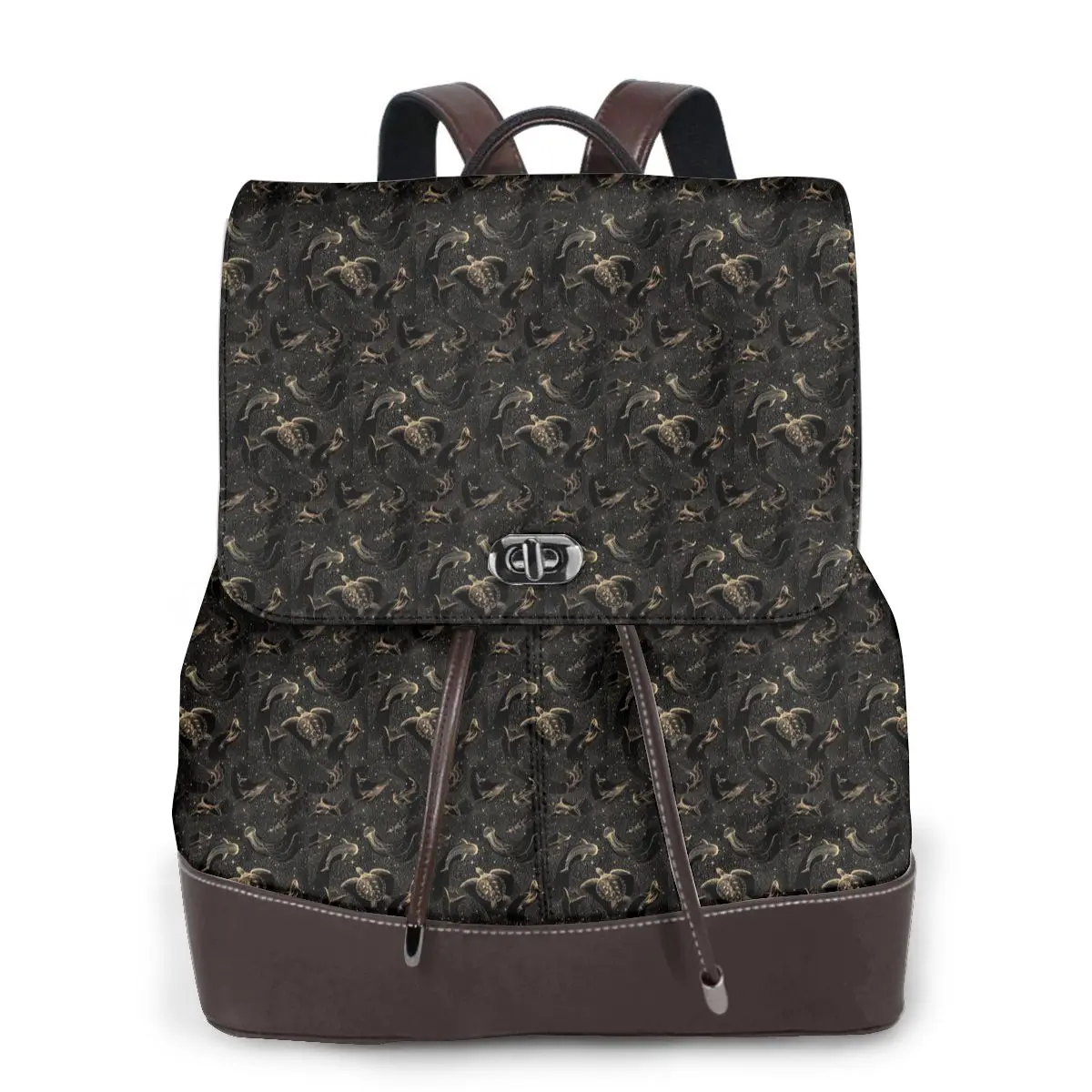 Cosmic Ocean Dark Gold Version Turtle Bookbag School Student Bags Hiking Travel Daypack for Women Fashion Derma Backpack