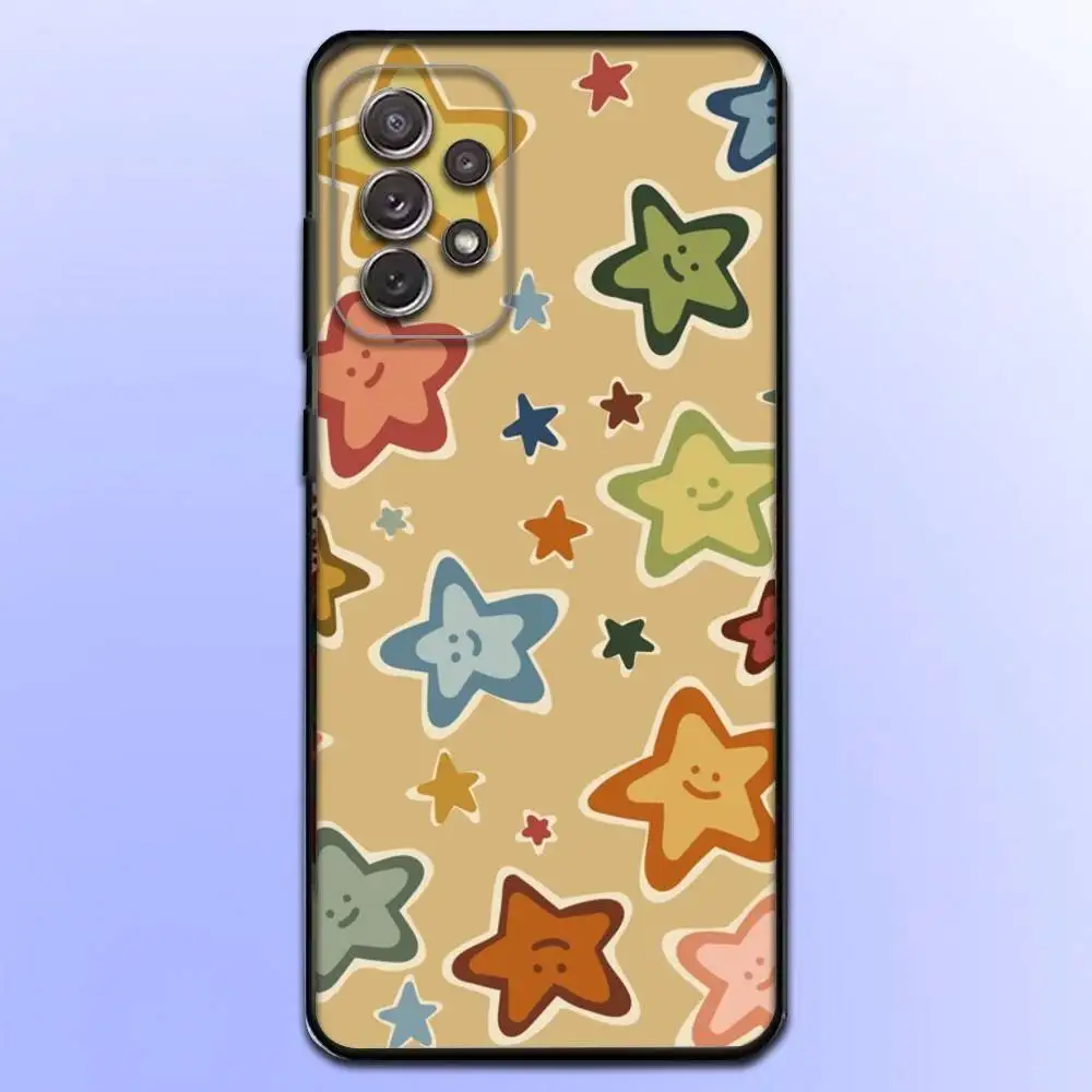 Capa de telefone estrela colorida para samsung s25, s24, s21, s22, s23, s30, ultra, s20, plus, fe, lite, note, 10,9,5g capa preta