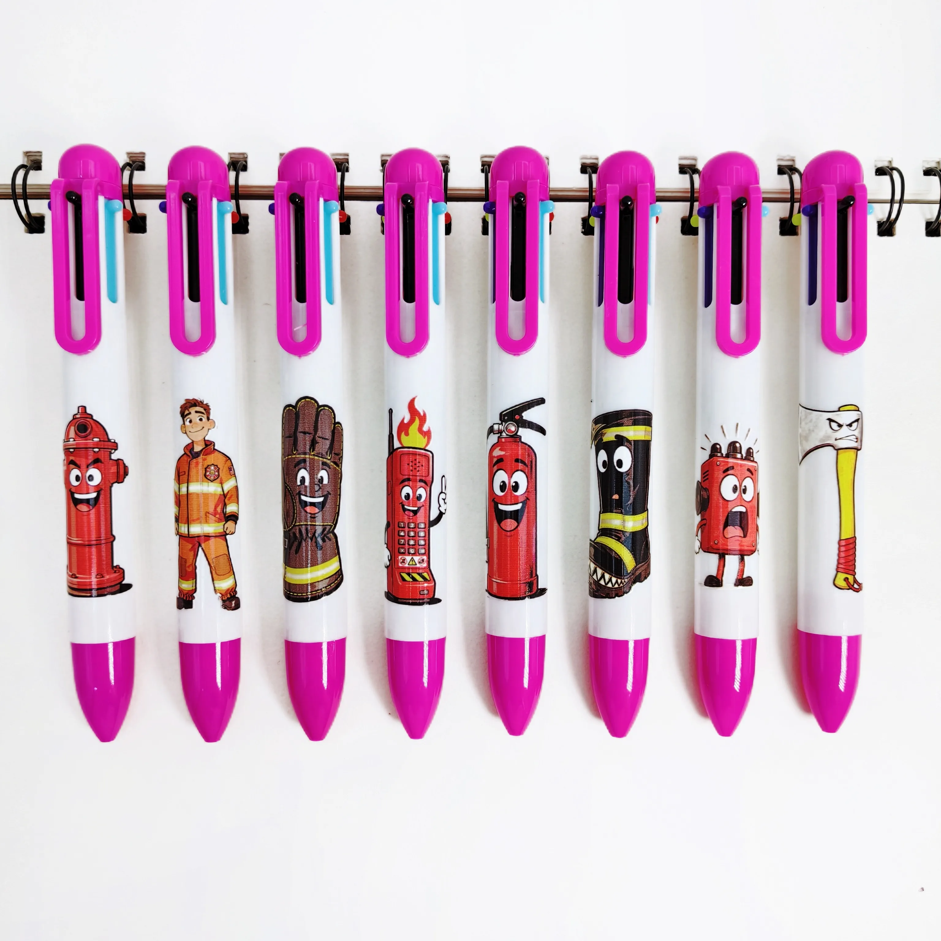 

8pcs/15pcs Fire Equipment Styling Ballpoint Pen Six in One Multi Color Ballpoint Pen Office Stationery
