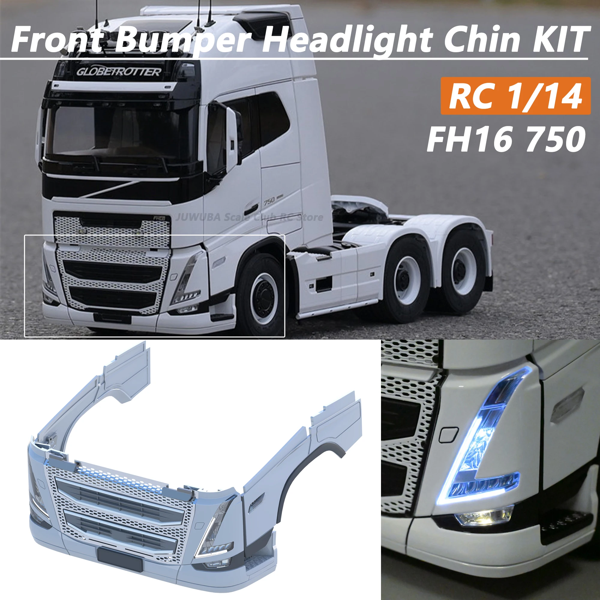 1/14 RC Truck LED Front Headlight Bumper Chin Kit For Tamiya RC Truck Tractor VOLVO FH16 LX750 56375 56360 56362 DIY RC Toy Part