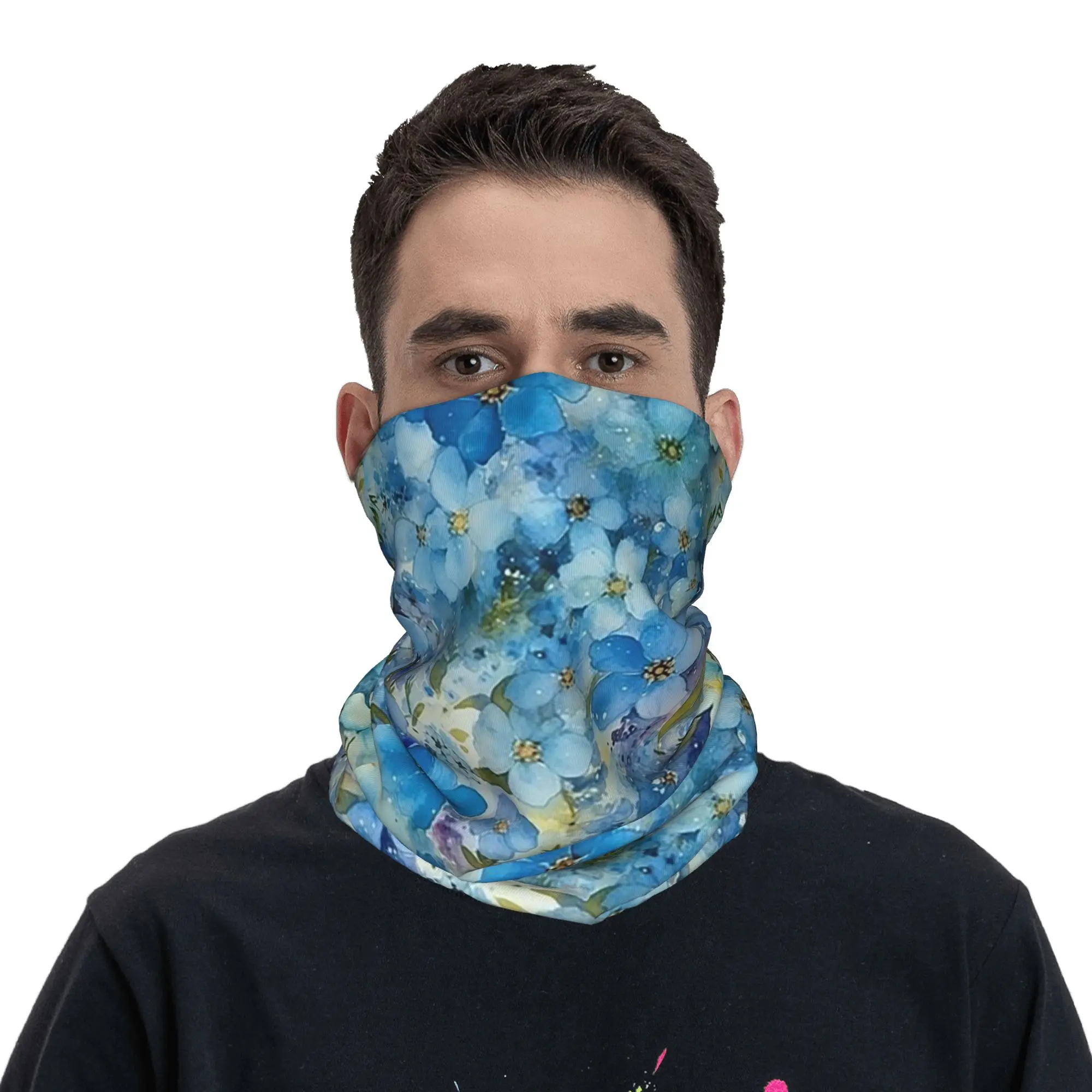 

Watercolor Forget Me Not flowers Bandana Neck Cover Printed Wrap Mask Scarf Cycling Scarf Riding Unisex Adult Winter