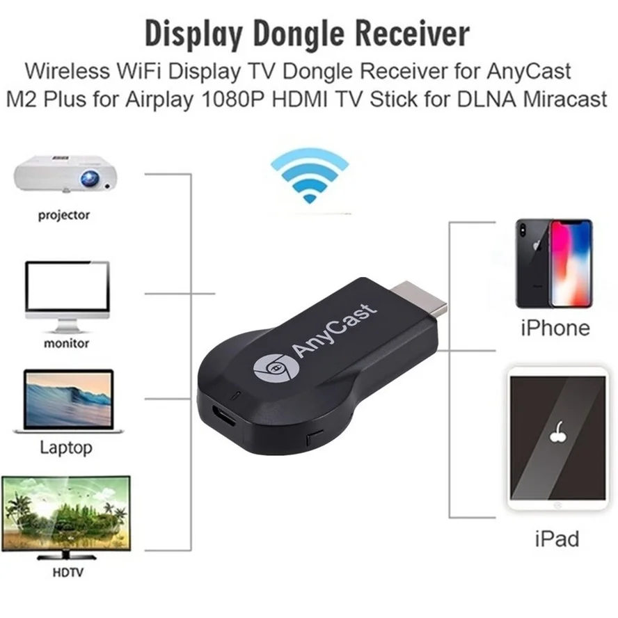 TV Stick bezprzewodowy odbiornik i odtwarzacz plików multimedialnych Anycast DLNA Miracast Airplay ekran lustrzany 2 kompatybilny z HDMI Plus Android IOS Mirascreen Dongle