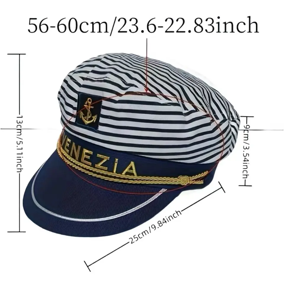 VENEZIA-Captain Navy Blue Cap, Striped Navy CapBurning man Party