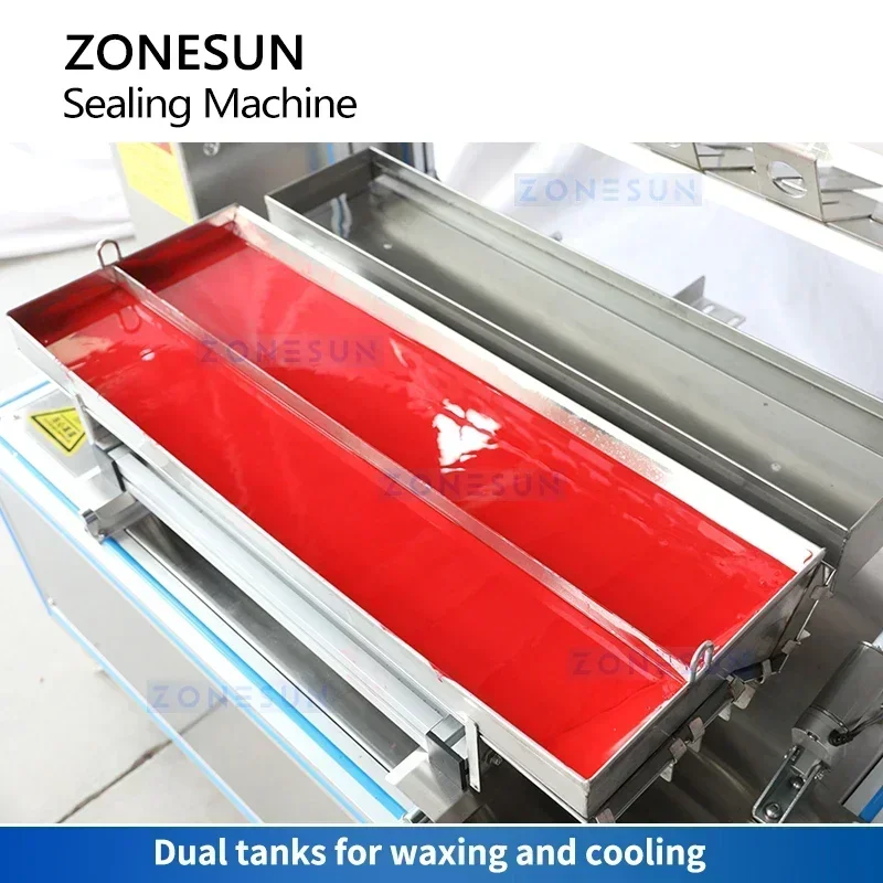 ZONESUN ZS-WS6 自動ワインボトルワックスシーリングマシン、デュアルタンクシステム搭載、360BPH、スピリッツガラスボトル包装用