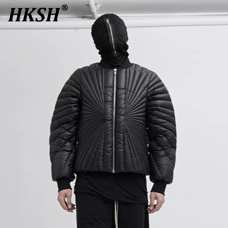 HKSH Autumn Winter New Men\'s Tide Dark Ray Quilted Zipper Short Down Streetwear Chic Jacket Women Versatile Cotton Padded HK2421