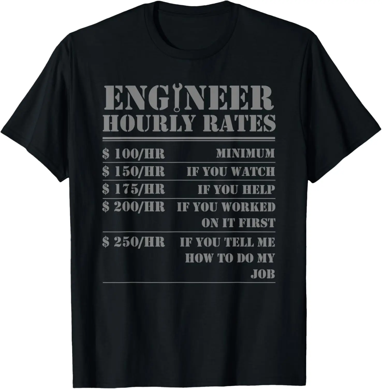 

Engineer Hourly Rate Funny Engineering Mechanical Civil Gift T-Shirt