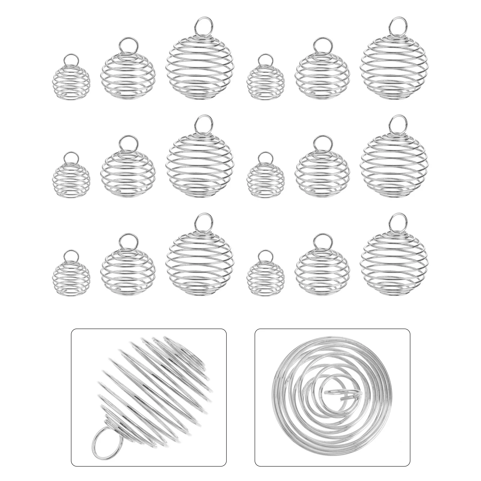

30Pcs Spiral Bead Cage Pendants Silver Plated Alloy Set Various Sizes for DIY Jewelry Making Accessories Crystal Stones Beads