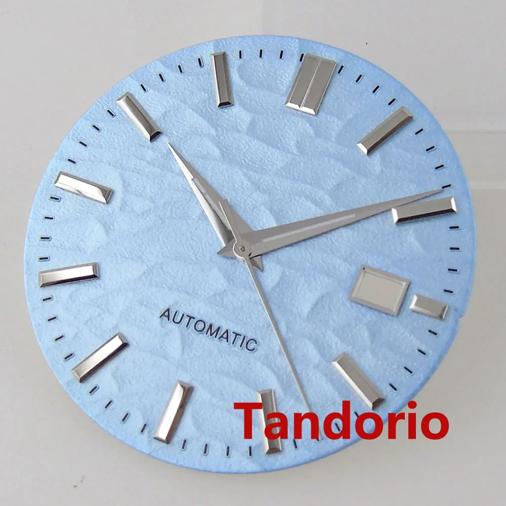 

33.5mm Watch Parts Fit NH35 NH36A 7s26 Light Blue Texture Watch Dial Face Luminous Date For Mens Watch Accessories Arrow Hand