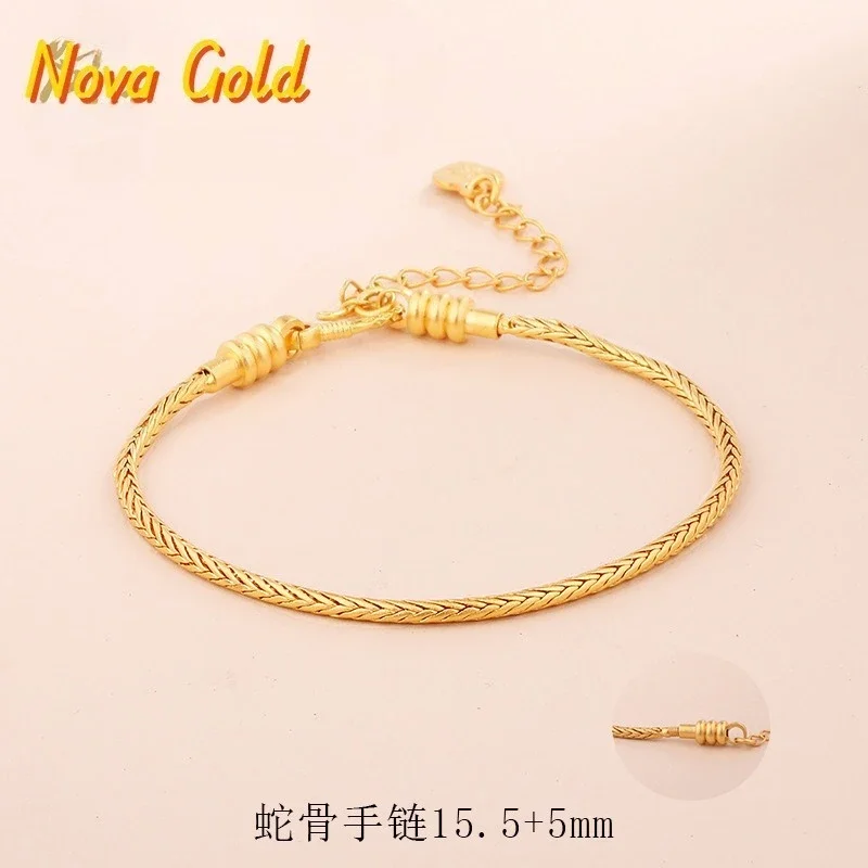 NovaGlod Luxury 24K 9999 Pure Gold real gold Snake bone bracelet 1.5MM aperture universal bracelet versatile through hole pendan