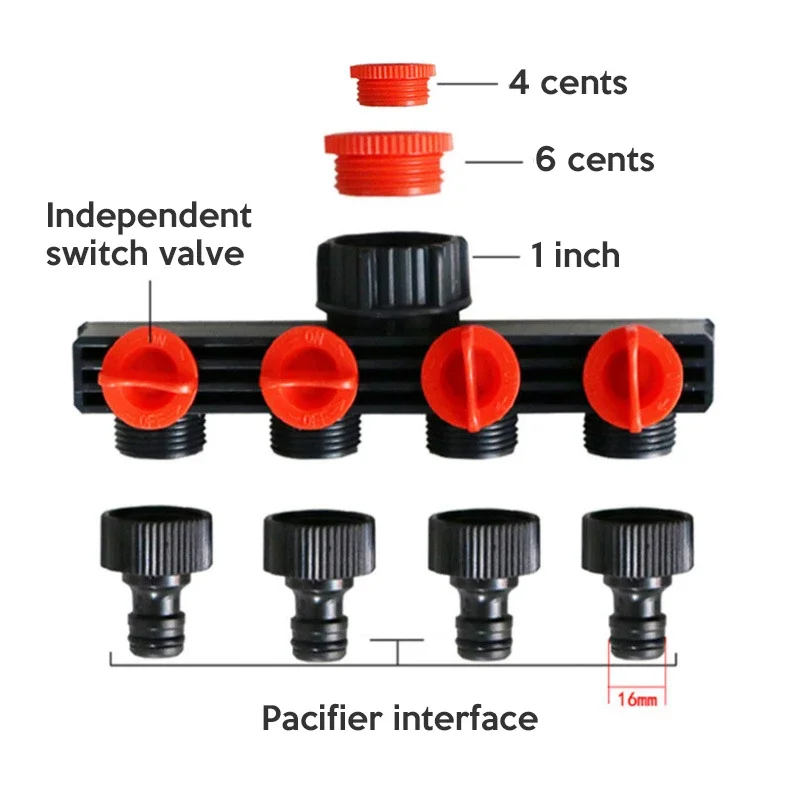 Divisor de tubería de manguera de jardín para el hogar, Conector de agua de riego por goteo de plástico, conectores de grifo agrícola de 4 vías
