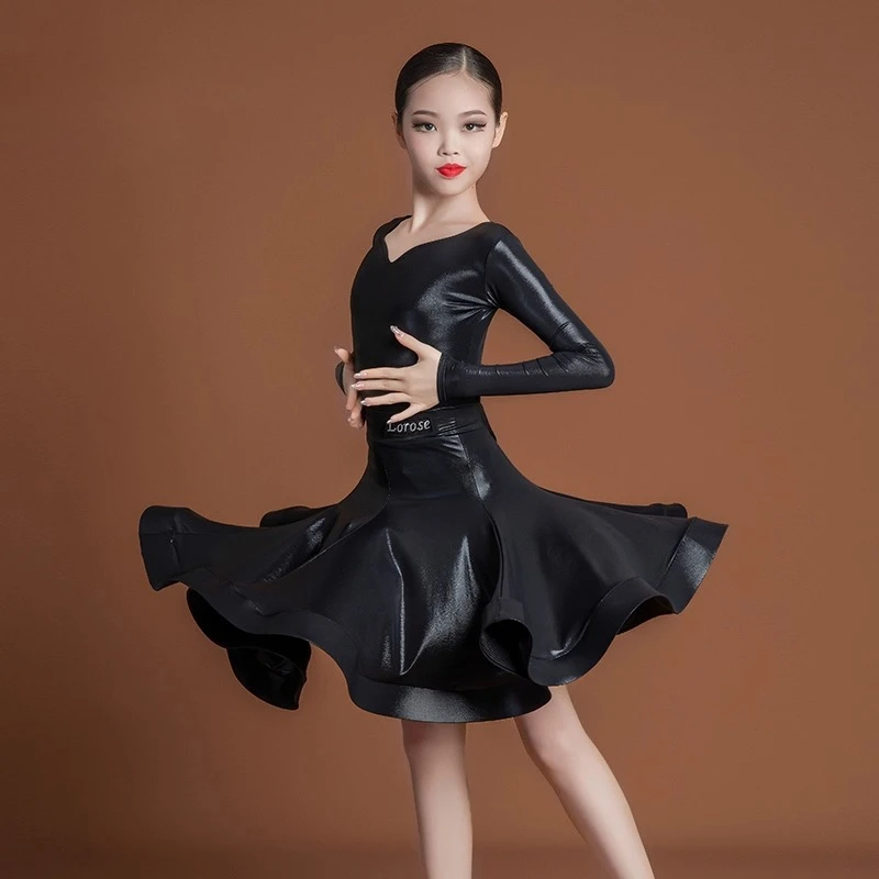 تخصيص المهنية اللاتينية تنورة الرقص اللوائح أداء المنافسة ازياء عالية اللمعان الفتيات سبليت البدلة الأعلى والتنورة