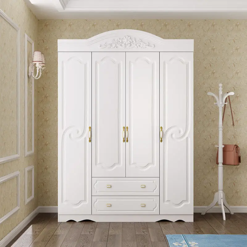 

European style, wardrobe, wooden, four doors, simple, modern, bedroom
