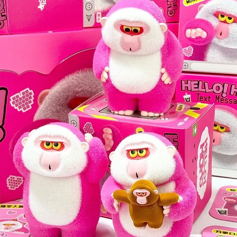Caja ciega flocada Hoho Original, mono rosa Kawaii feo, muñeca bonita y exquisita, regalos de cumpleaños Kawaii encantadores hechos exquisitamente