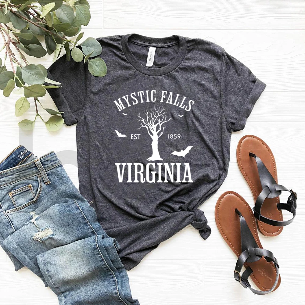 Mystic Falls Virginia T-shirt Vampire Diaries Shirt Retro TV Show TVD Inspired Tee Damon Salvatore Tshirt Salvatore Brothers Top