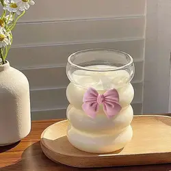 Bow Knot Kawaii Glass Mug Niche Hand-painted Girlfriend Princess Style Gift Coffee Milk Cups Gift for Girl Water Cup