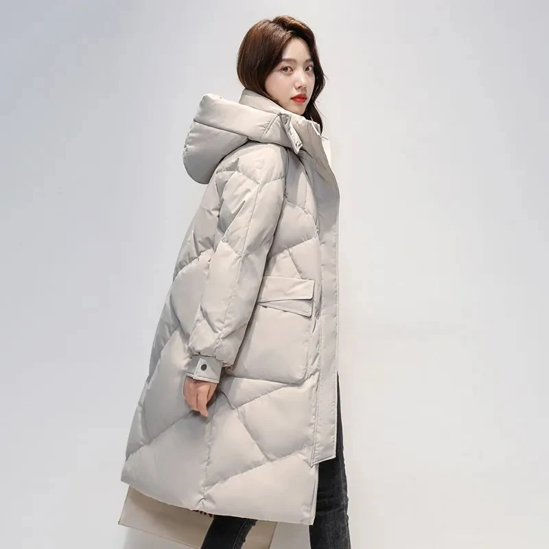 Womens Winter Jacket 2024 New Parkas Hooded Long Large size White Duck Down Coat Loose Casual Down Jackets Female Outerwear