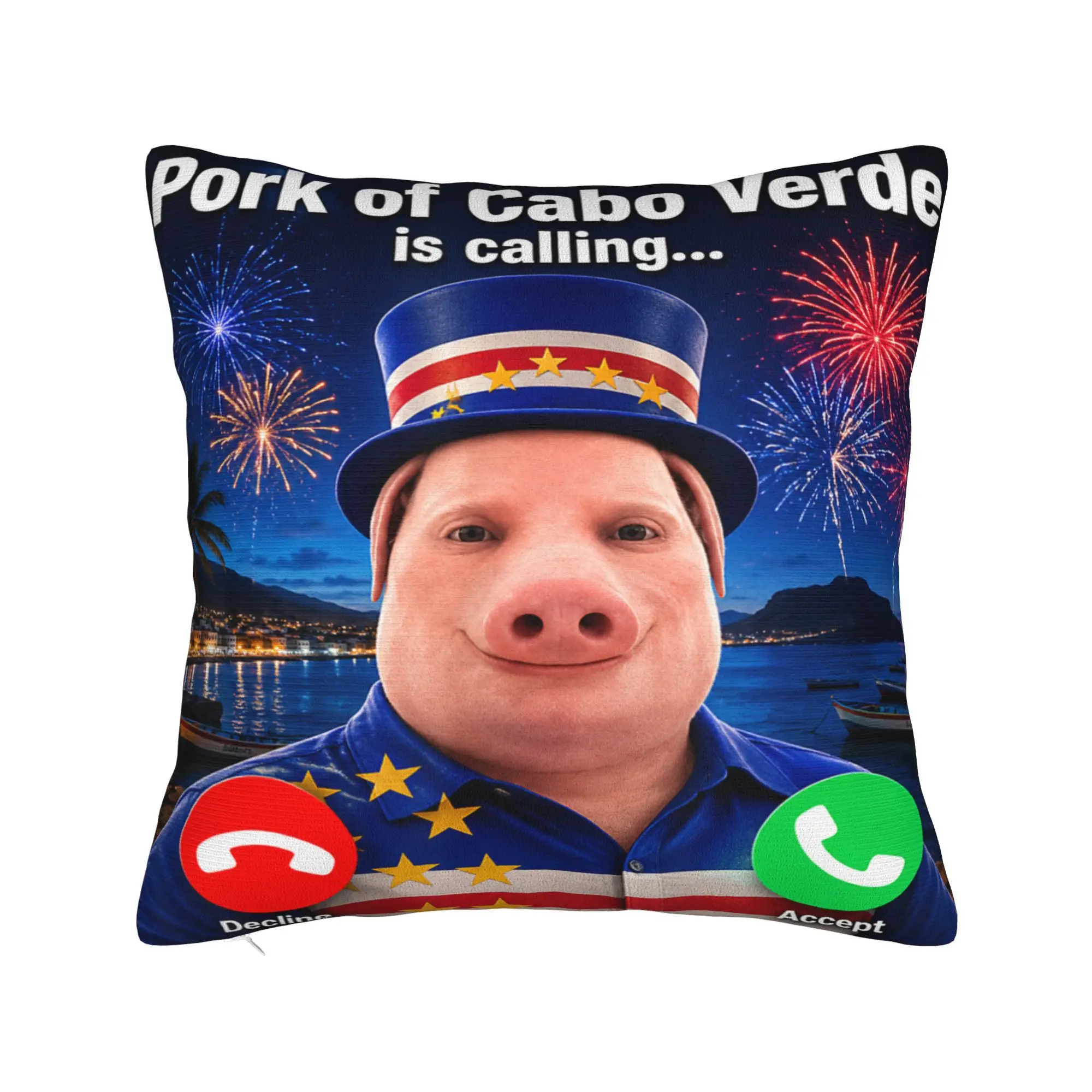 John Pork Cape Cabo Verde Brainrot Meme Verdean Flag Pillow Cover Retro Pillow Case For Sofa Home Decoration Design Pillowcases