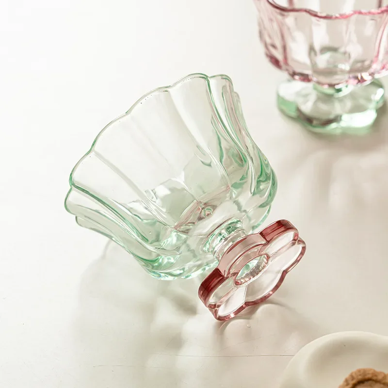 Chinese Petal Dessert Cup Oatmeal Milk Glass Juice Cups Coffee Mugs Drinking Whisky Cocktail Glasses Drinkware Barware Tableware