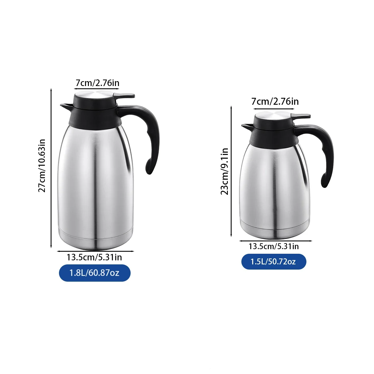 1.5/1.8L Stainless Steel Vacuum Flask Double Layer Insulated Durable Multi-purpose Reusable for Coffee Tea Maintains Hot And Col