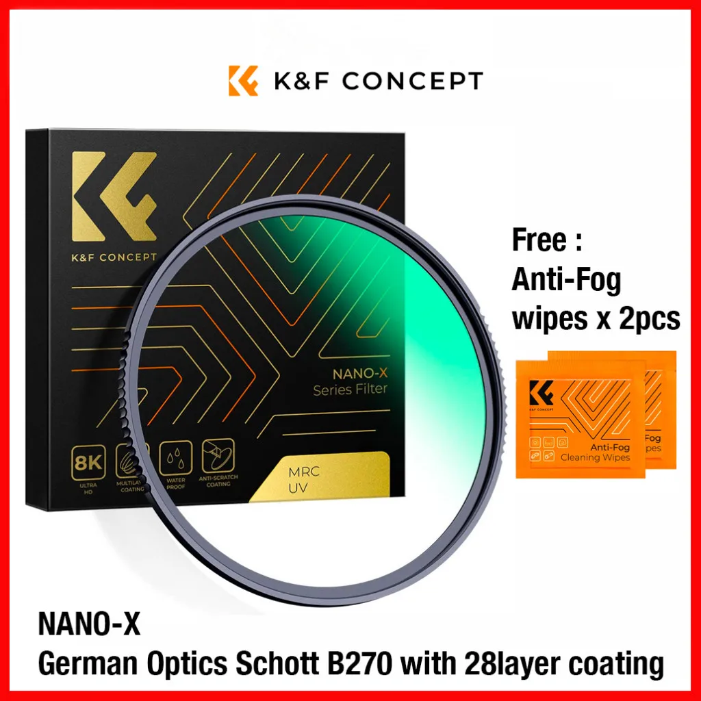 

K&F Concept Nano-X MC UV Protection Filter with 28 Multi-Layer Coatings Ultra-Slim UV Filter for Camera Lens 49mm 52mm 67mm 77mm