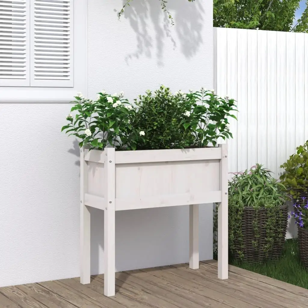 Elevate Your Garden: White Wooden Planter with Legs - 27.6x12.2x27.6-Inch Solid Pine