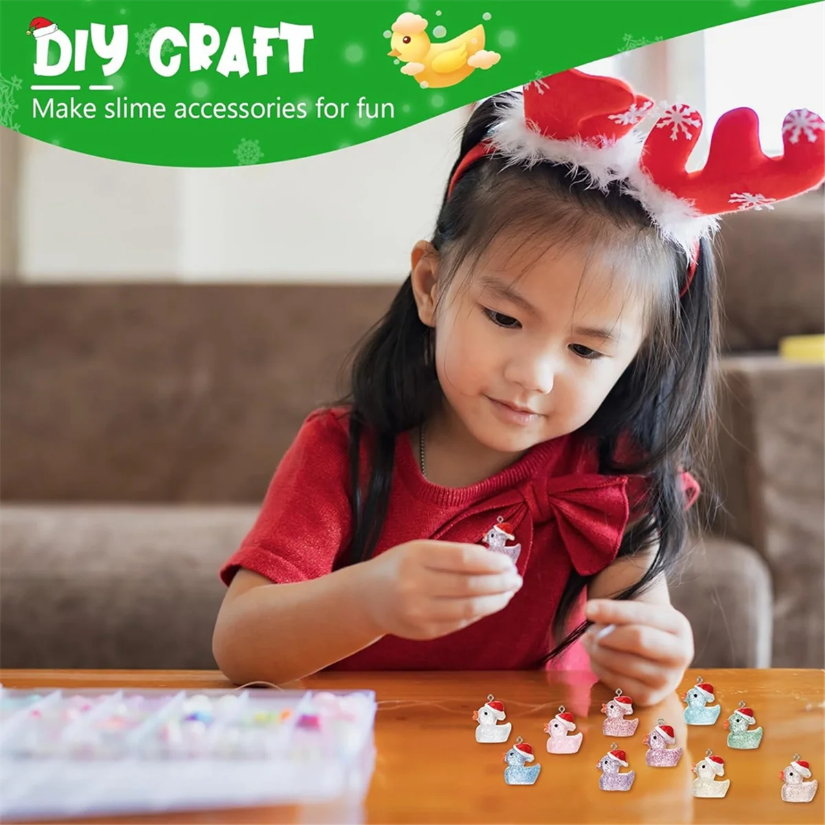 ABFW Christmas Mini Resin Ducks Luminous Christmas Tiny Duck Mini Resin Animals Miniature Glow in the Dark Duck Charms,100PCS