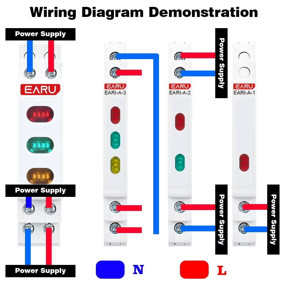 EARU 10/18MM Din Rail Mount LED Pilot Signal Indicator Light Lamp AC DC 230V 50/60Hz Single Dual Tri Color Red Blue Green Yellow image 6
