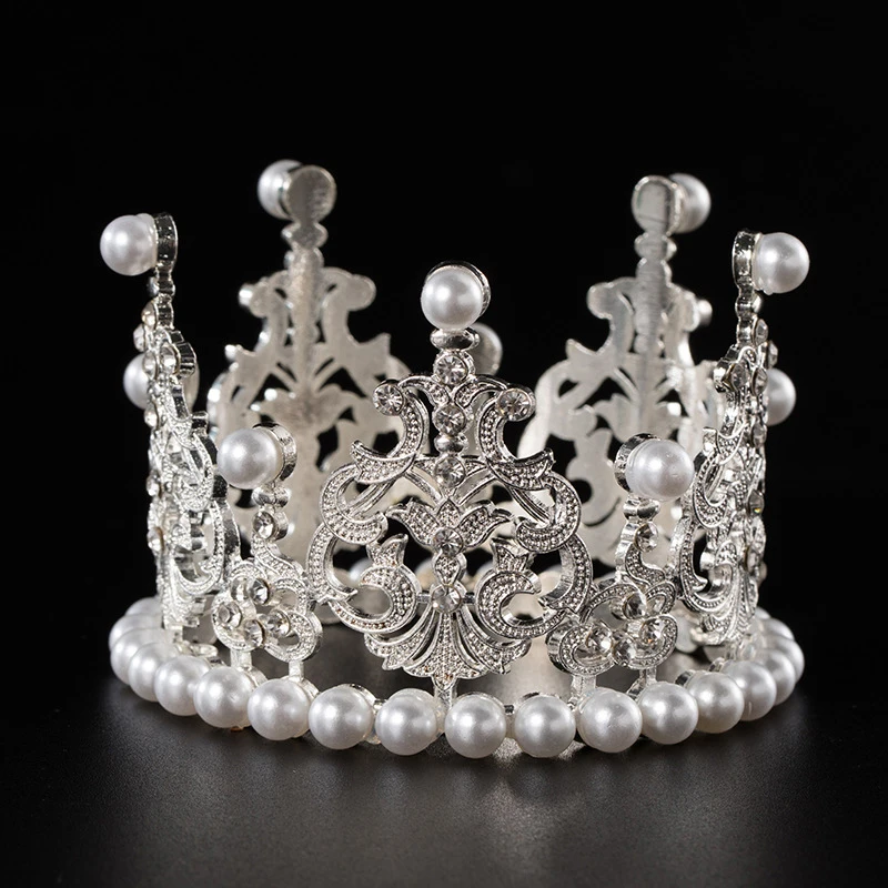 1PC Pearl Crown Cake Decorative Small Tiaras Crystal Pearl Princess CakeToppers