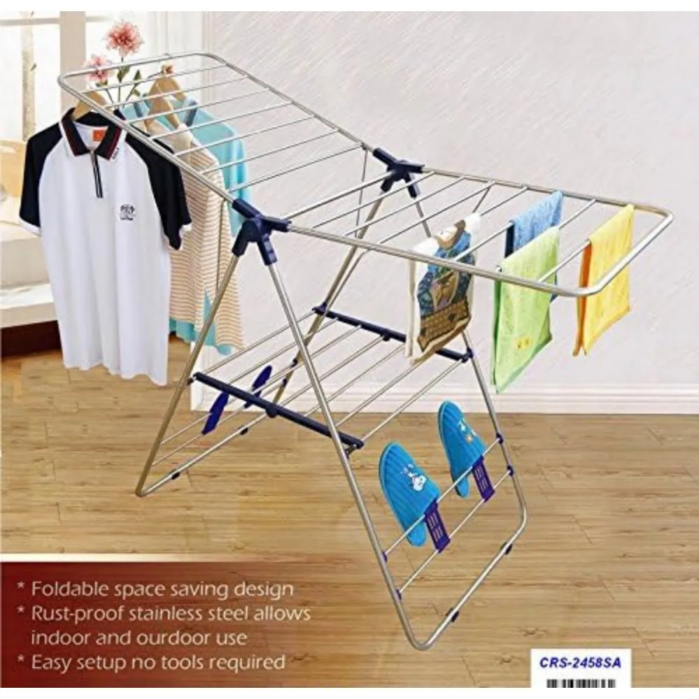 Adjustable Foldable Stainless Steel Drying Rack for Indoor Outdoor Use - Rust-Proof Easy Storage