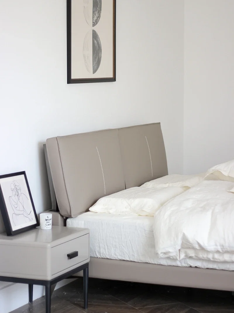 Woven leather art bed multi-purpose removable ba g do uble b ed designer light luxury