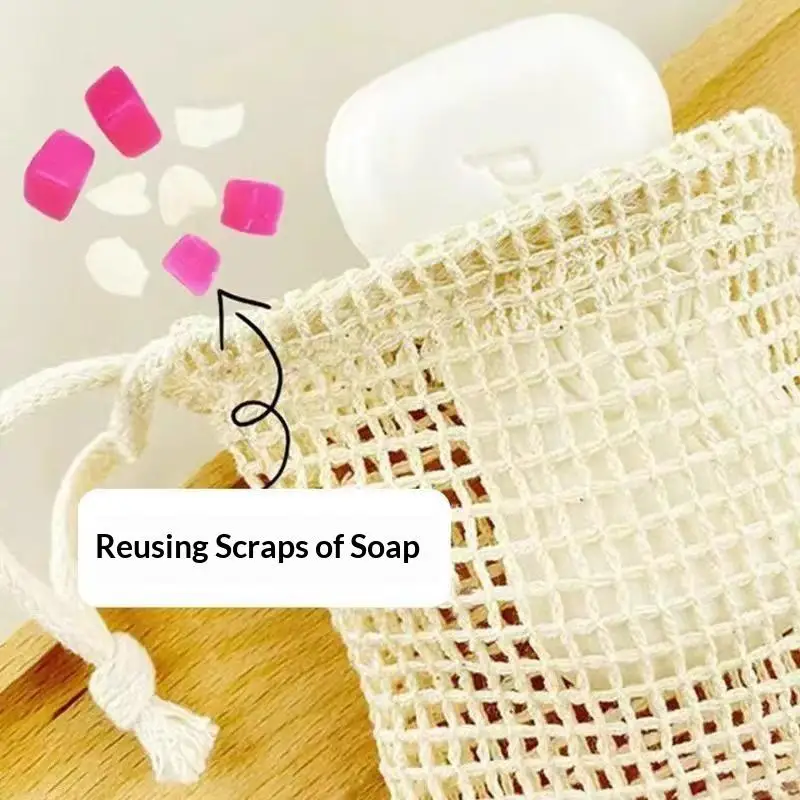 1/3/5Pcs Soft Reusable Facial Cleansing Foam Nets Mesh Soap Bag Natural Cotton Soap Saver Bag For Travel & Home Use Skincare