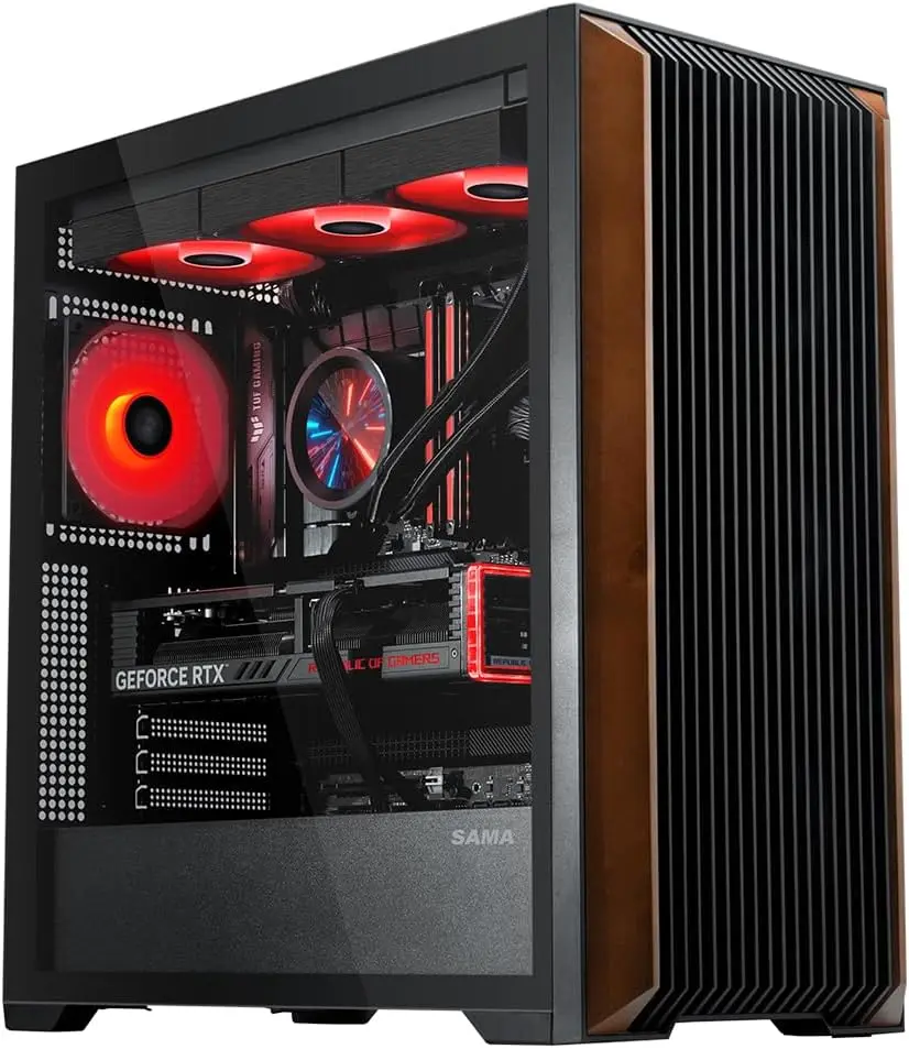 Walnut Wood ATX Mid Tower PC Case, 4x 140mm ARGB PWM Fans, Support 360mm Radiator, Type-C