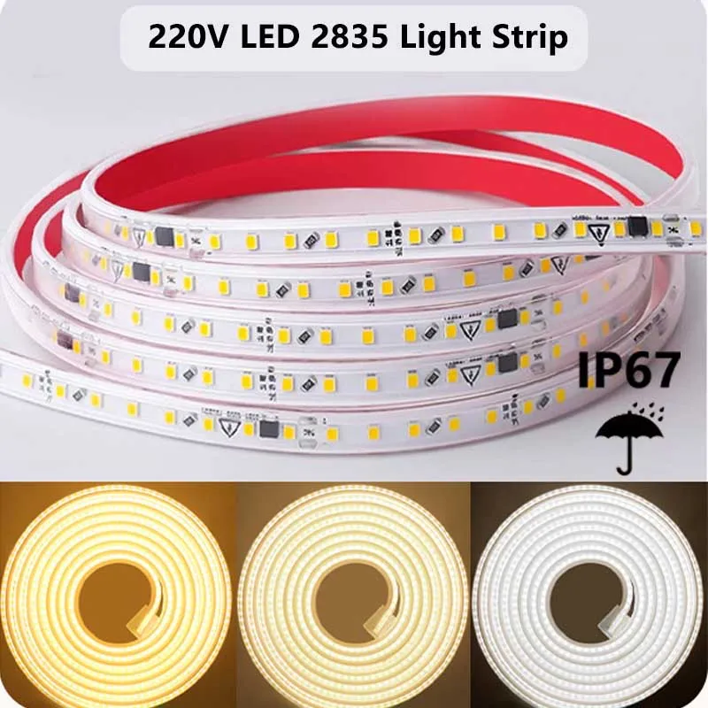 

IP67 Waterproof AC 220V Led Strip Light Lamp 2835 120led/M 1M-25M High Lumen Led Strip Lights 220V Diode Tape Outdoor Backlight