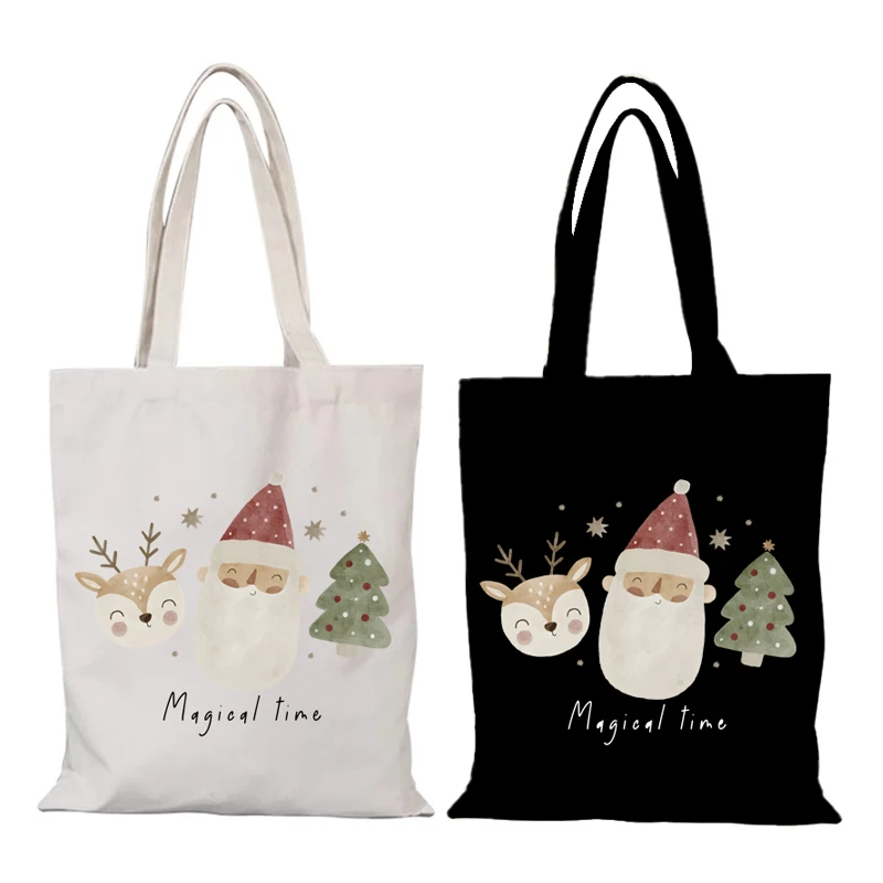 New Year Gift Cute Bag Merry Christmas Cartoon Lady Bags Man Tote Bag Canvas Women's Handbag Handbags Sac De Courses Eco Shopper