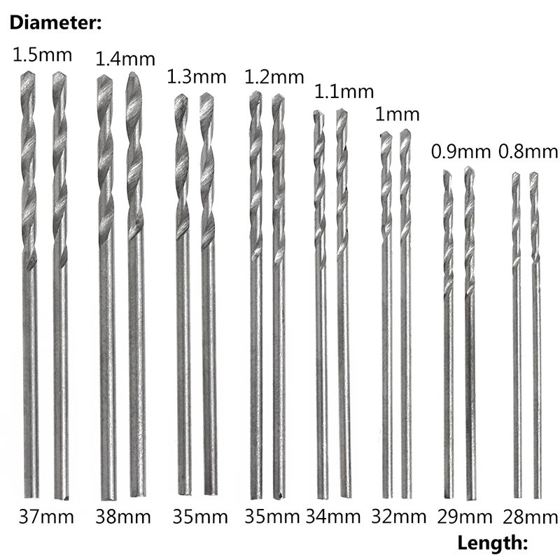 16 Cái Mũi khoan xoắn thép trắng HSS 0,8-1,5mm cho máy khoan mài điện 94PD